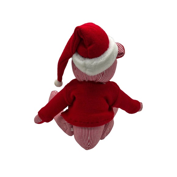 Santa Bear Doll Red & White Stripes Articulated w/ Hat & Removable Sweater - Picture 3 of 6